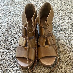 Sorel Tan Gladiator Sandals with Distressed Leather